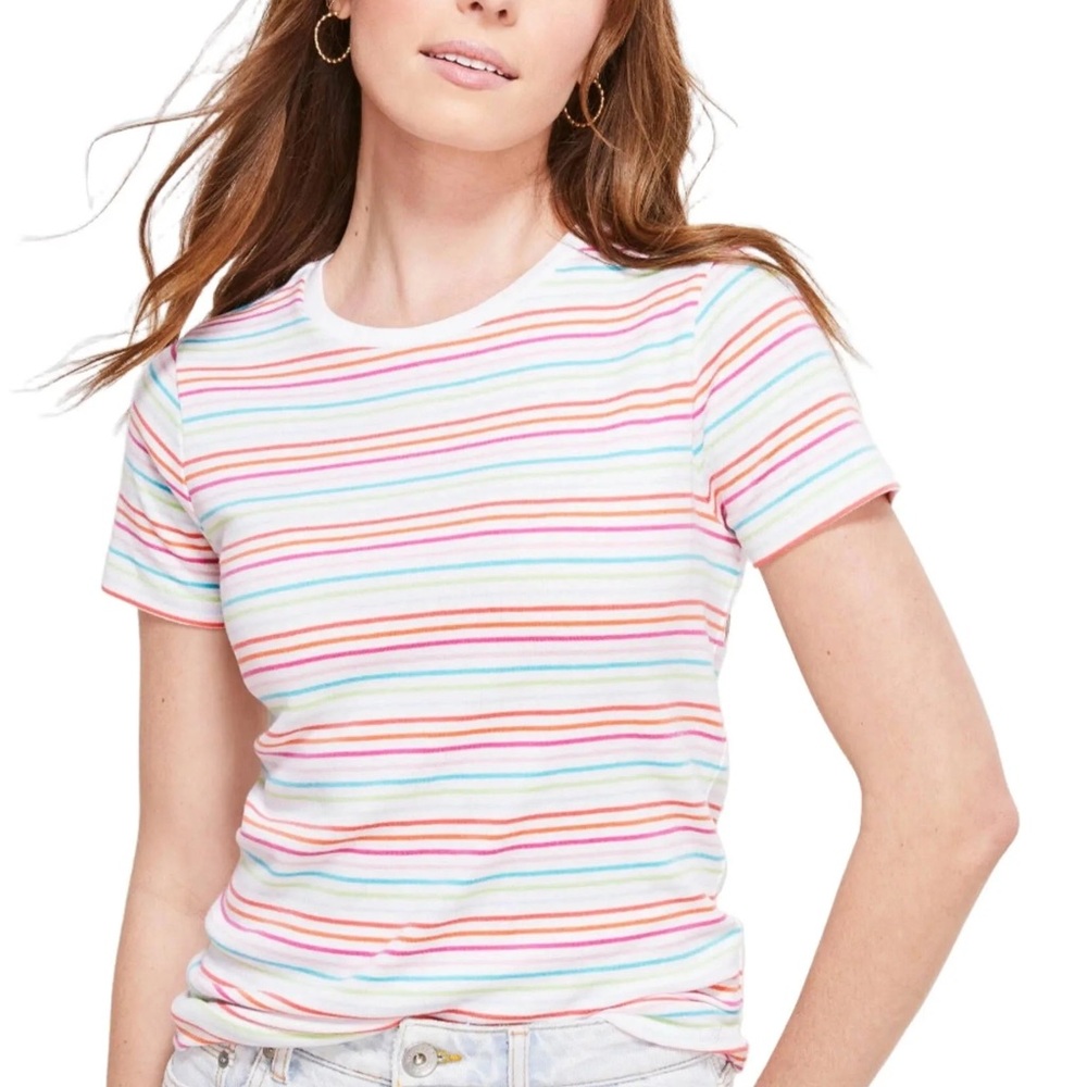 Vineyard Vines Stripe Crewneck T-Shirt in Coral Stripe Large